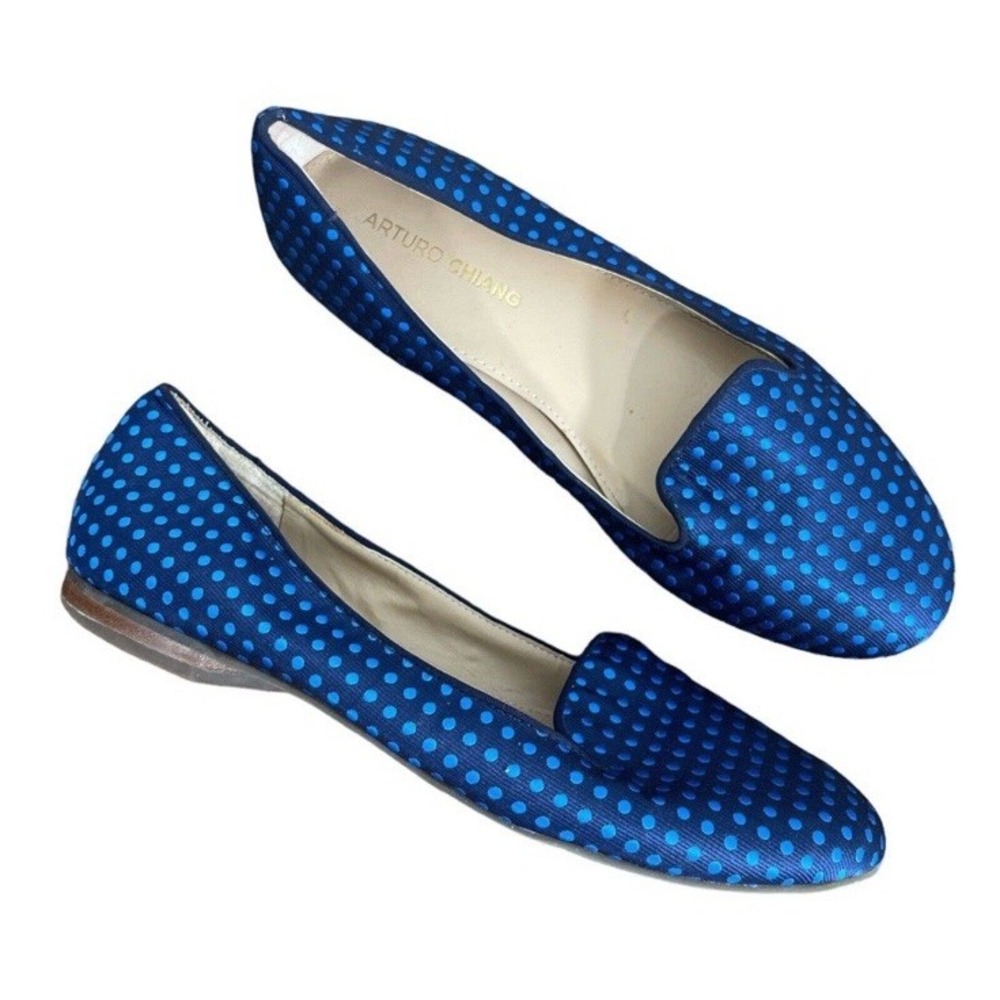 Arturo Chiang Navy Blue And Royal Blue Polka Dot Size 9.5 Flats New No Box